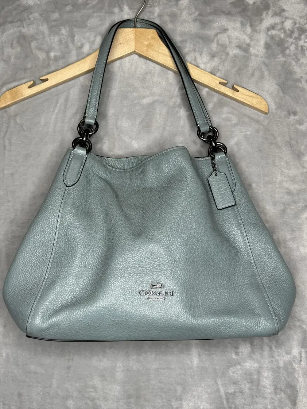 Coach Edie 31 Bag Womens Blue Pebbled Leather Shoulder Zip Pockets Gunmetal